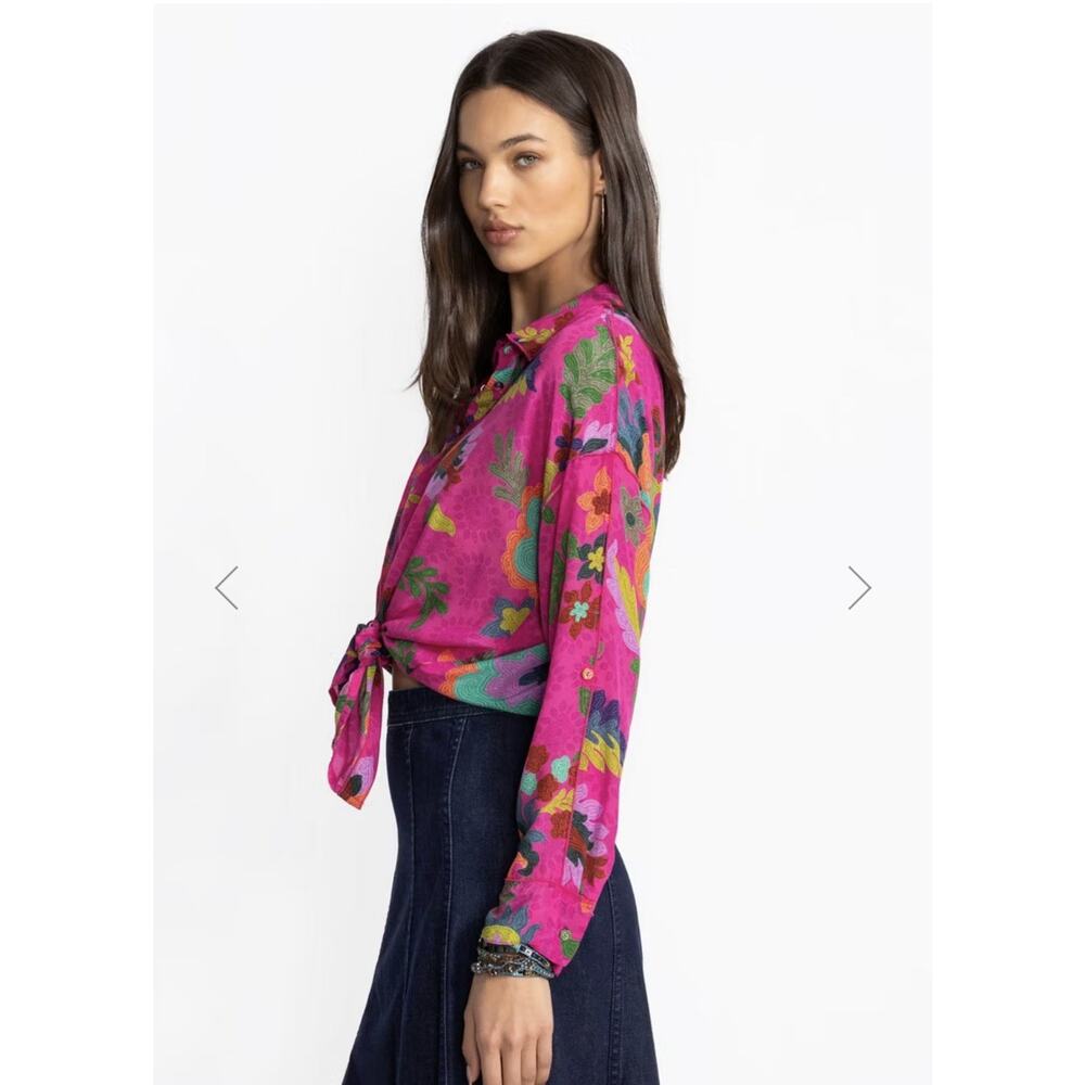 Johnny Was Martijn Shirt Verney Pink Vibrant Silk Button Upsize Medium - Picture 14 of 16
